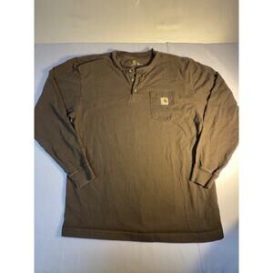 Carhartt Henley Shirt Brown Pocket Logo Workwear Rugged Outdoor Mens L